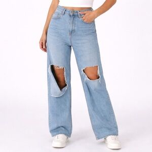 Women's Light Blue Distressed Jeans